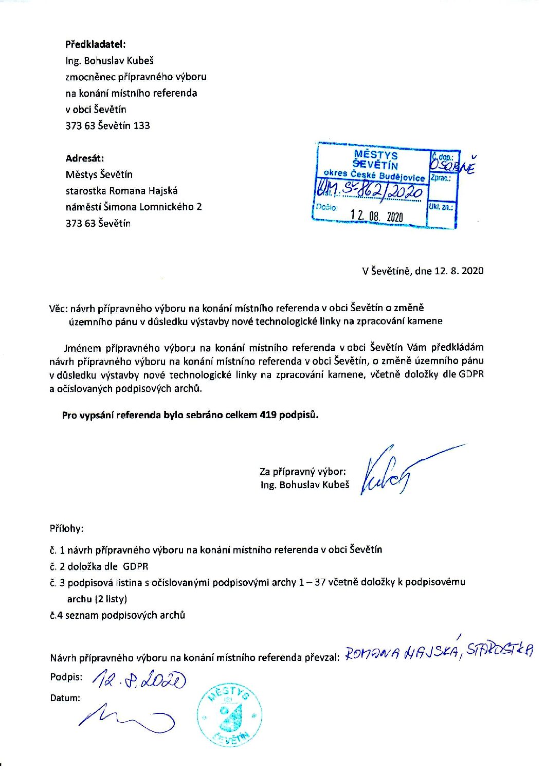 Odevzdání petice a návrhu na referendum